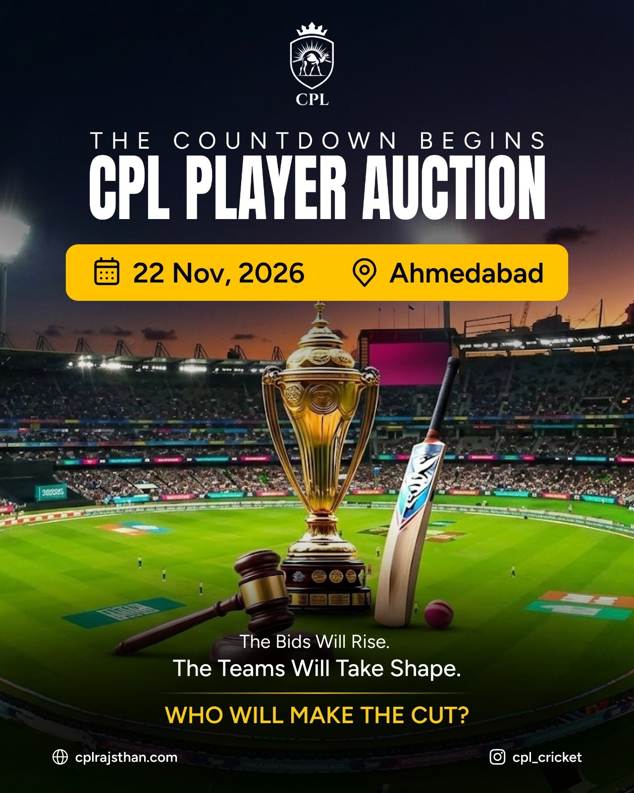 CPL Player Auction - 22 Nov 2026, Ahmedabad